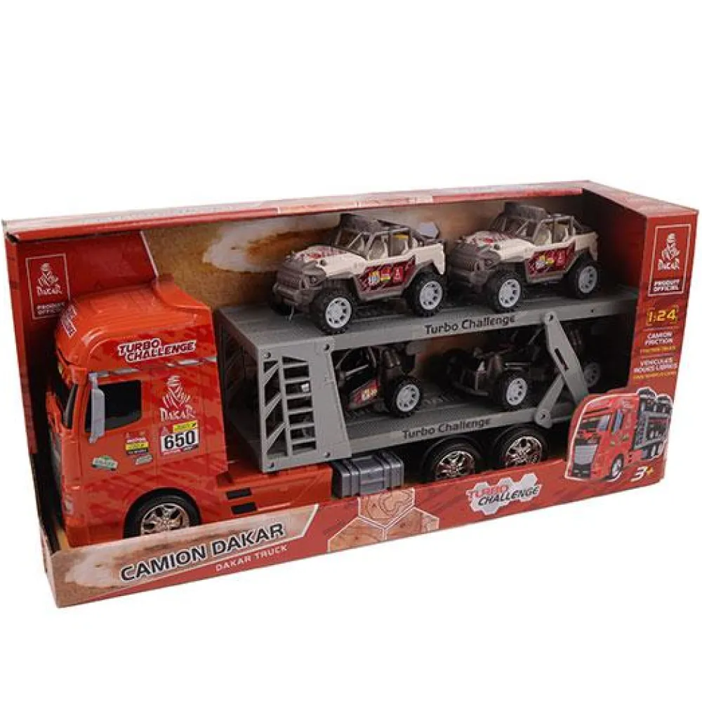 Enfant TURBO CHALLENGE Camion de transport à friction Paris/Dakar + 4 véhicules 44 cm