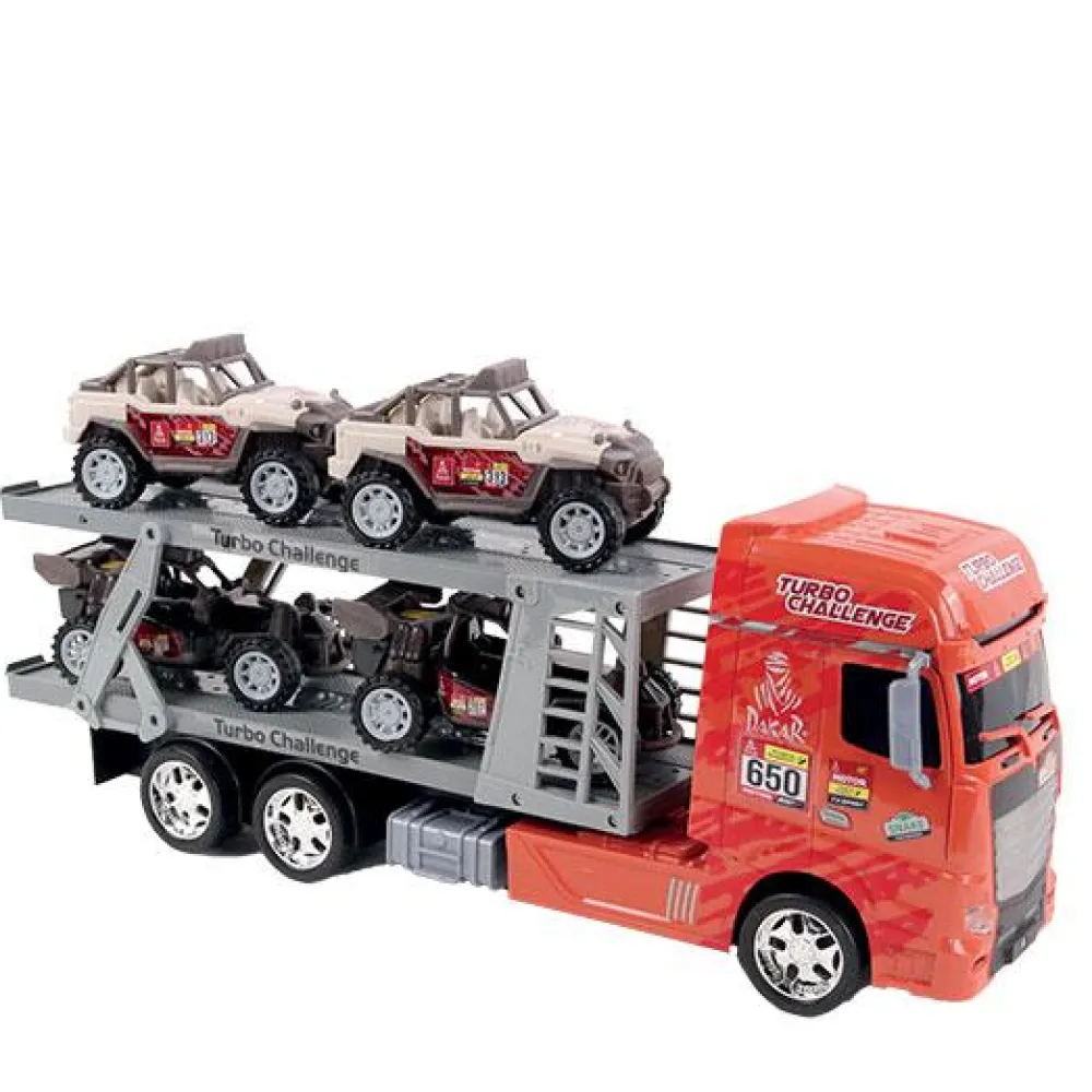 Enfant TURBO CHALLENGE Camion de transport à friction Paris/Dakar + 4 véhicules 44 cm