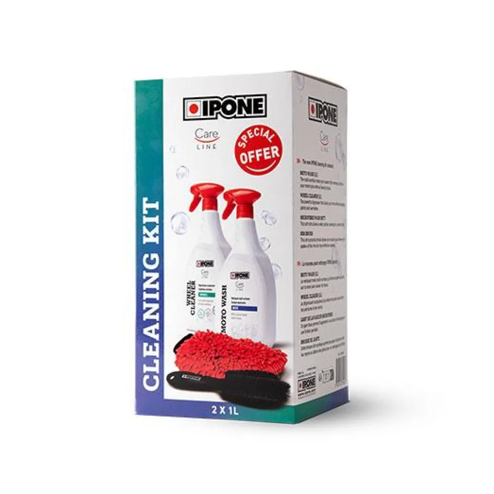 IPONE CLEANING KIT MOTO 2 NETTOYANTS + GANT + BROSSE -