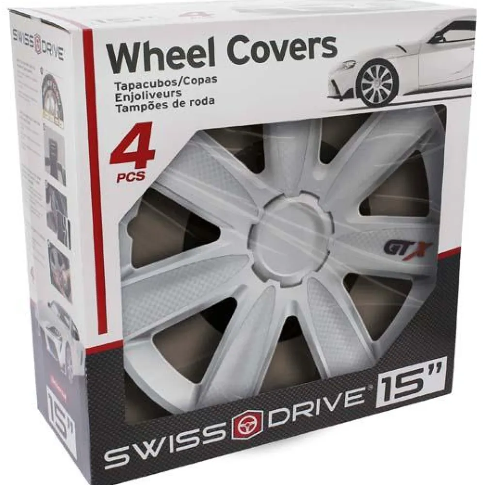 CAR+ 4 enjoliveurs VR 14 pouces Carbone/Argent