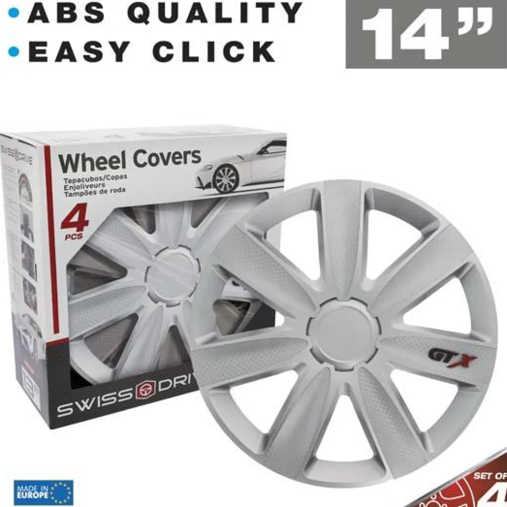 CAR+ 4 enjoliveurs VR 14 pouces Carbone/Argent